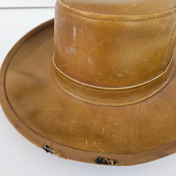 Vintage Handmade Mens Brown Leather Cowboy Hat sz S/M - 6 7/8 《814》A - Picture 2 of 7